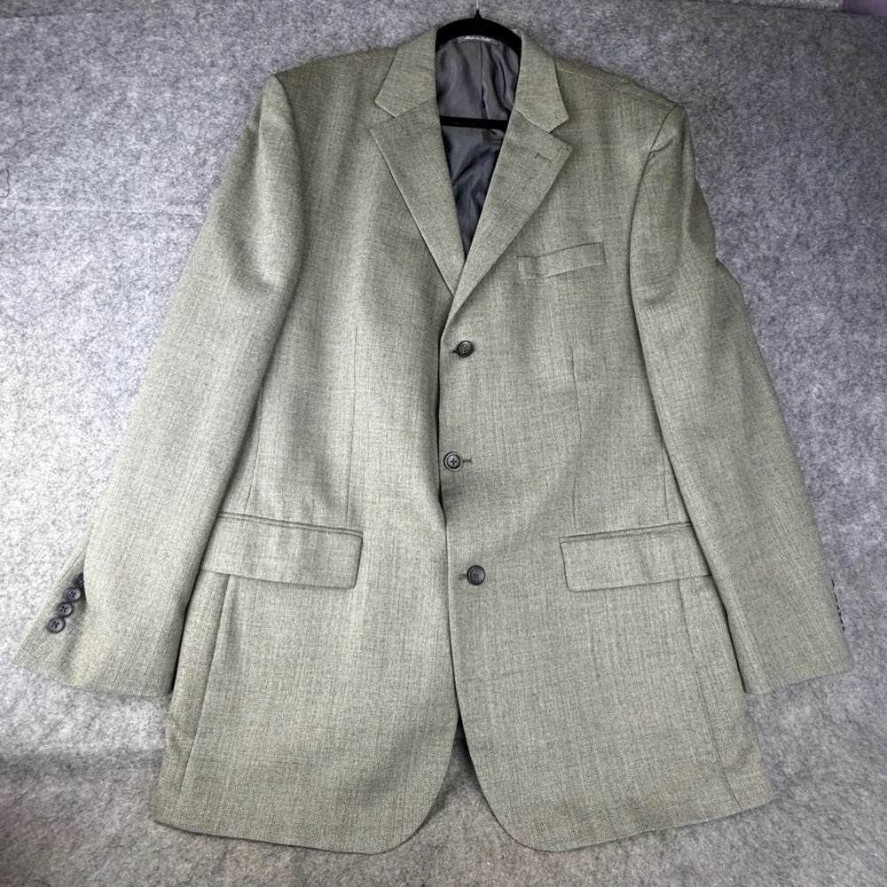 Oscar de la Renta Mens 44L Wool Herringbone 3 Button Blazer Sport Coat Green